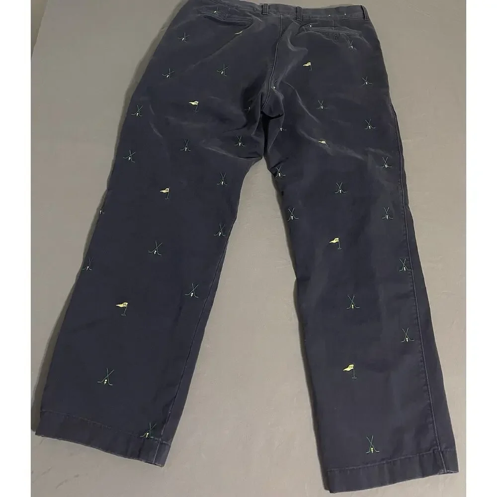 Vintage 36x32 J.Crew Navy Golf 19th Hole Embroidered Chinos Pants Style 87563